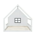 thumbnail image 6 of Bellemave Full Size House Bed with LED Light and Fence, Wooden Montessori Floor Bed with Window, No Box Spring Required (White), 6 of 8