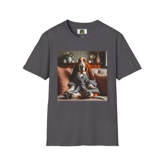 Basset Hounds "Chillin in a Robe" Unisex Softstyle T-Shirt