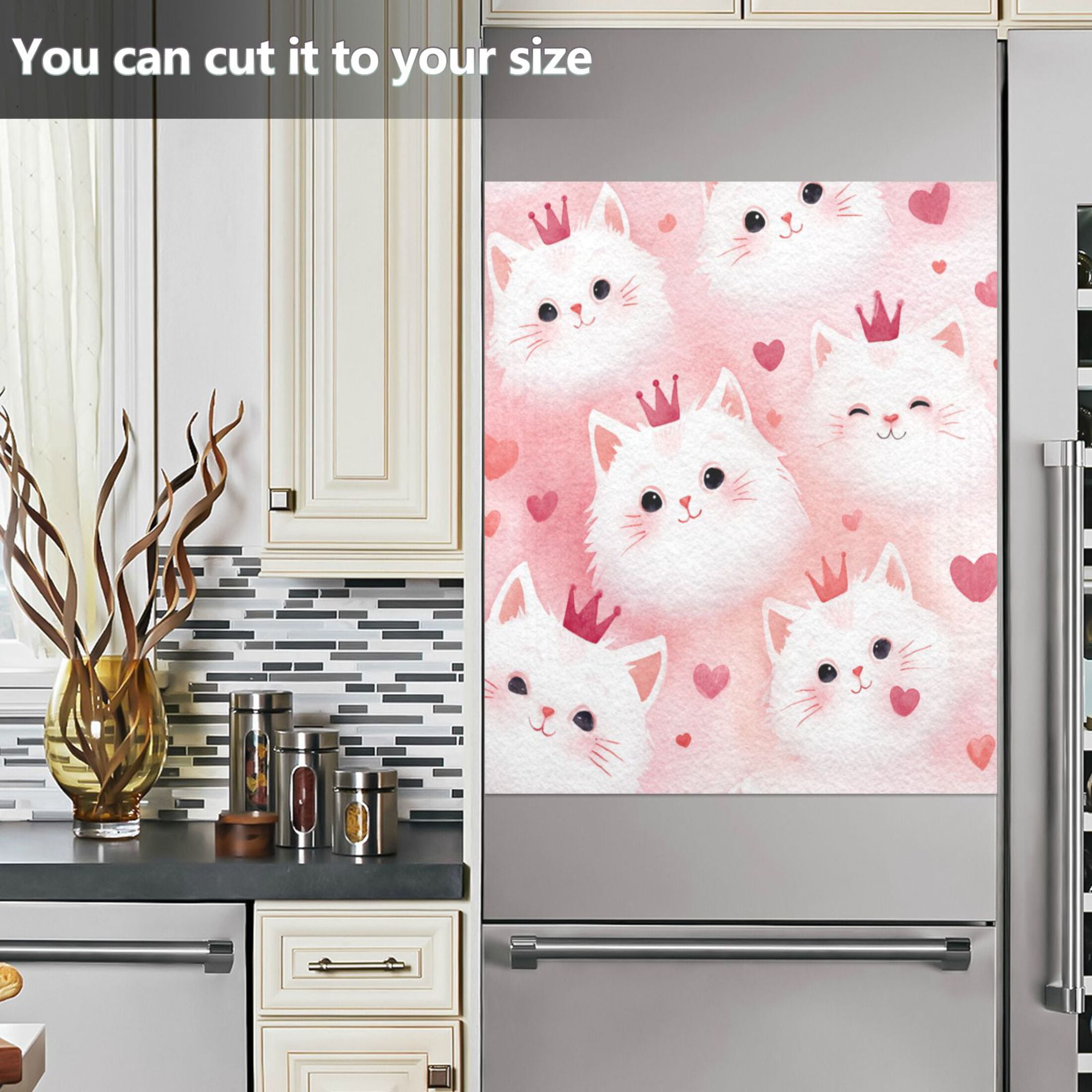 Dishwasher Magnetic Refrigerator Magnet Cover Sticker Home Decorative 23"x26" Adorable White Cat Faces