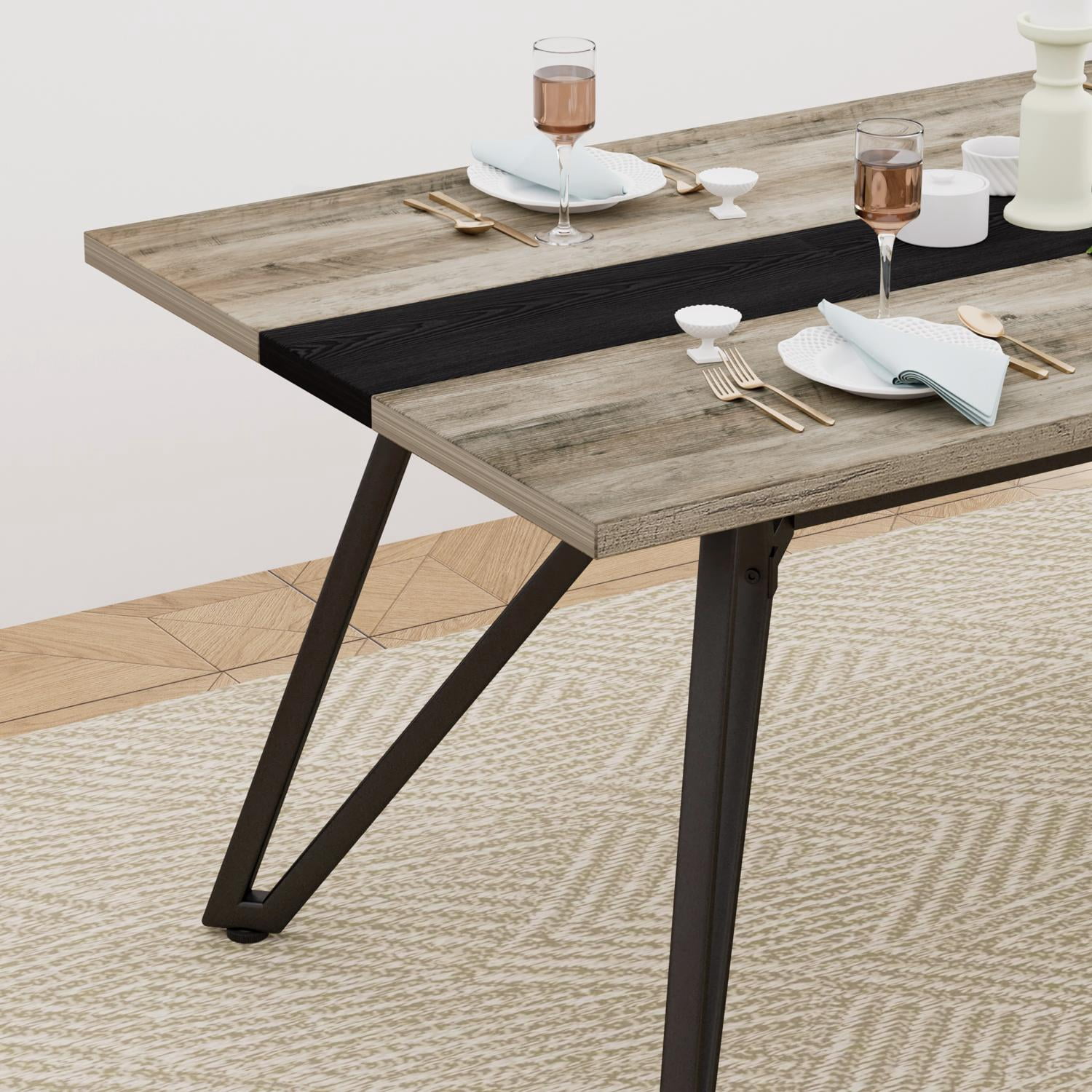 Dining Table for 6-8 People,71" Large Wooden Kitchen Table with Sturdy Metal Frame,Modern Rectangular Dinner Table for Dining Room, Kitchen,Grey