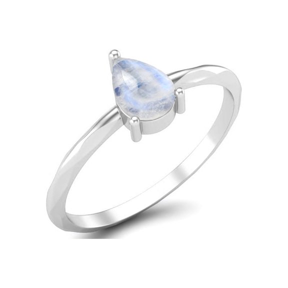 Rainbow 6x4mm Pear Shape 925 Sterling Silver Mother's Day Gift Ring
