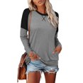 thumbnail image 2 of Womens Tops Color Block Pullover Long Sleeve T Shirts with Pockets Crew Neck Tunic Blouse, 2 of 5