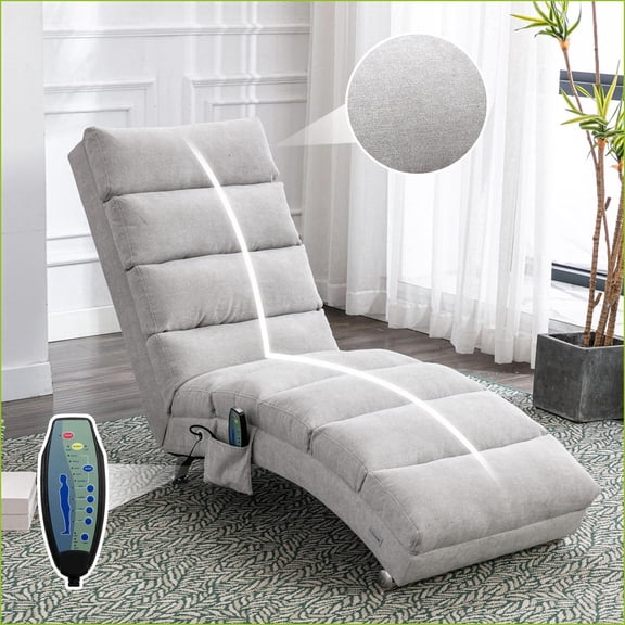 Massage Chaise Lounge with 5 Modes, Ergonomic Electric Recliner with Remote Control for Living Room | Light Grey | Linen
