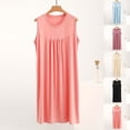 thumbnail image 2 of Bosfbaoi Women's Sleeveless Nightgown Solid Color Crew Neck Pajamas Button Detail Pleated Chest Casual Summer Sleep Dress, 2 of 9