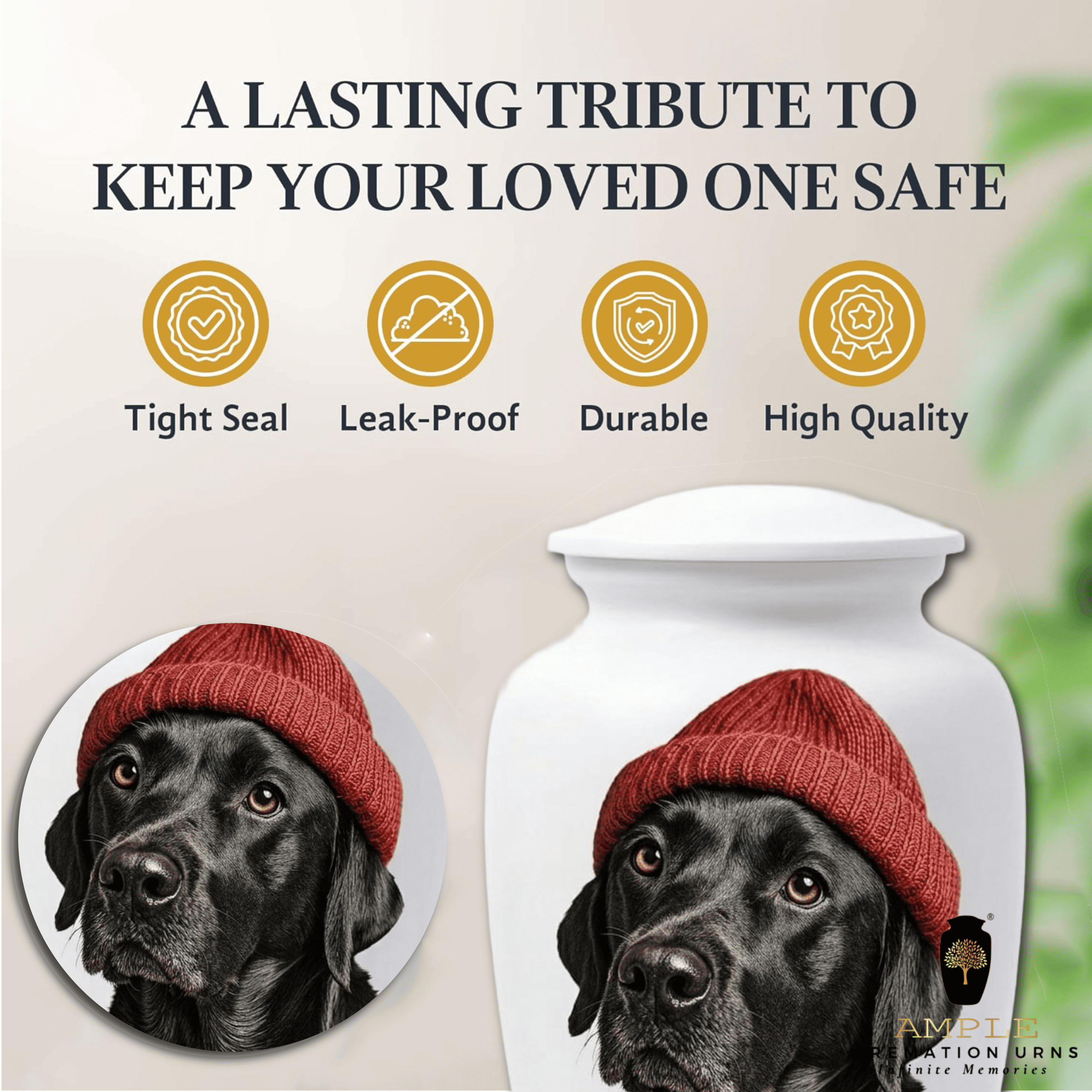 Black Dog Memorial Urn – Handmade Aluminum Pet Cremation Urn with Artistic Dog Portrait