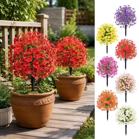 Artificial Flowers with Ground Spikes for Outdoor - UV-Resistant Fake Plants, No Fade Faux Plants for Porch, Garden, Yard & Patio Decor