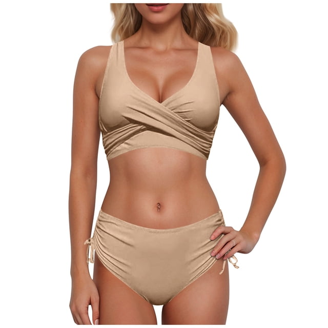 YuYuBao Women Swimsuits Bikinis Two Piece Retro Ruched Push Up Padded Top High Waist Bottom Bikini Beach Bathing Suits