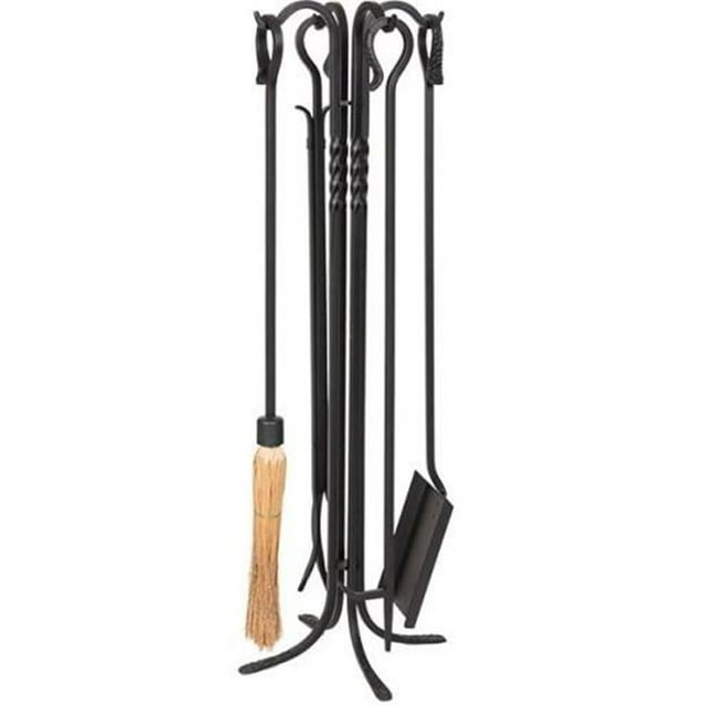 Dagan 5824 Ensemble d'Outils de Cheminée en Fer Forgé - Balai à Maïs, Noir - 5 Pcs