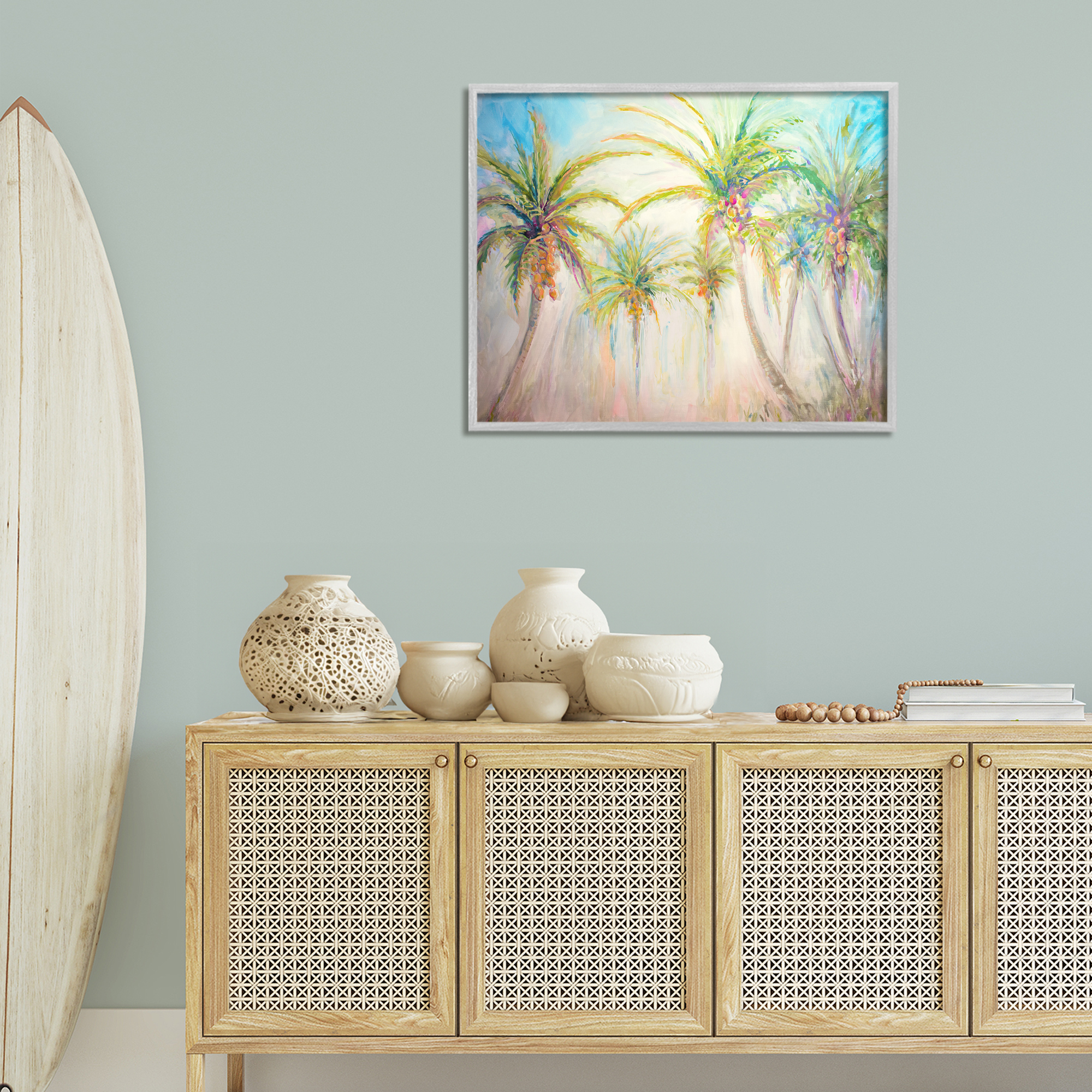 Stupell Industries Swaying Palms Abstract Botanical & Floral Painting Gray Framed Art Print Wall Art, 30 x 24
