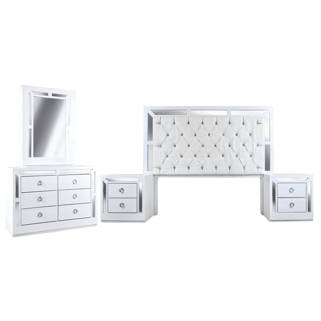 Recamara KS 4 Piezas Emilia Blanco y Plata - Kessa Muebles