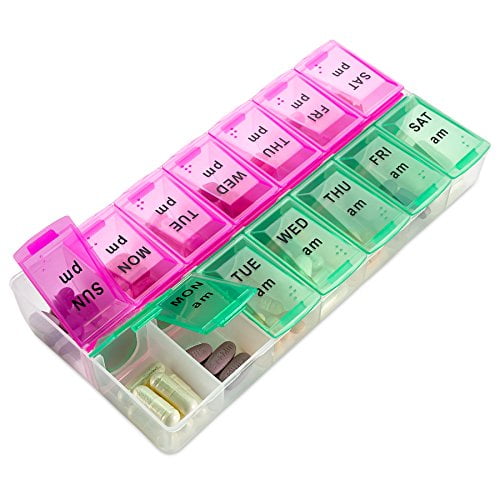 MEDca Weekly Pill Organizer, TwiceaDay, 1 Pill Organizer "New attractive coloring" Walmart