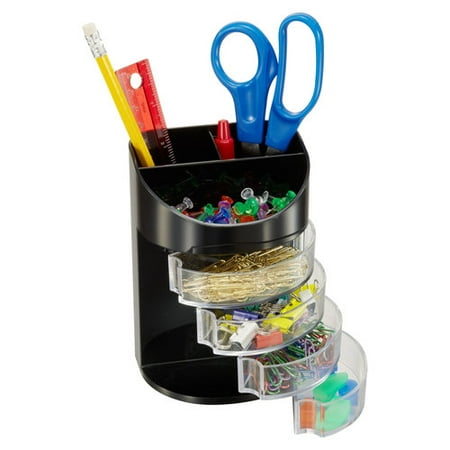 OfficeMate 7-Compartment Supply Organizer, Black and Clear