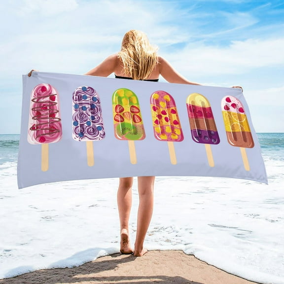 Holloyiver Large Popsicle Beach Towel, 30"x60" Soft Lightweight Thin Sand-Proof Absorbent Quick-Dry, Great for Bath, Camping, Gym, Travel, Swimming Beach Blanket, Summer Style