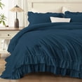 thumbnail image 5 of ANGENIA King Size Comforter Sets Navy Blue, 3 Pieces Shabby Chic Farmhouse Ruffle Comforter, Soft Lightweight Fluffy Microfiber Bet Set for All Season(104"x90" Comforter & 2 Pillowcases), 5 of 7