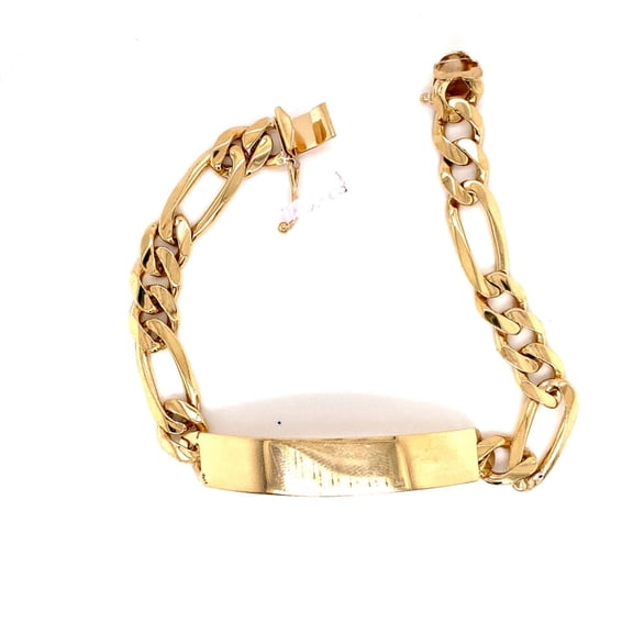 14k Figaro 9mm Link ID Adult Bracelet 9"