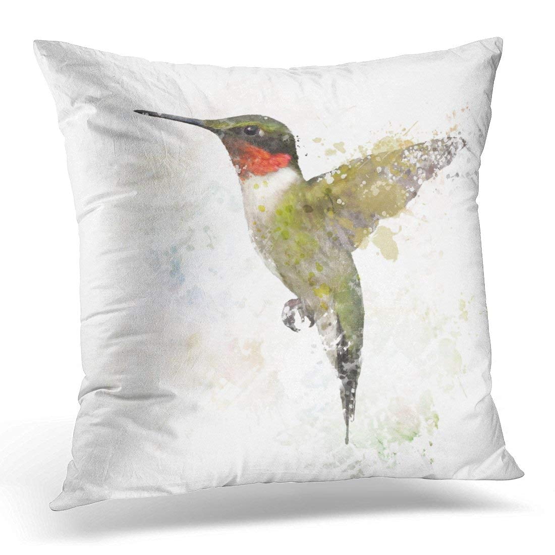 ARHOME Animal Digital Painting of Ruby Throated Hummingbird Bird Pillow
