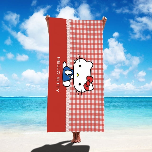Sanrio Hello Kitty Serviette de Plage Style Dessin Animé en Microfibre Grande Serviette de Plage Serviette de Bain Serviette Carrée Multifonctionnelle Serviette de Plage