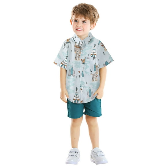 Gubotare Button Down Shirt Boys Boys Hawaiian Shirt Short Sleeve Collar Tropical Holiday Summer Beach Shirts (Light Blue,Size 4-5 Years)