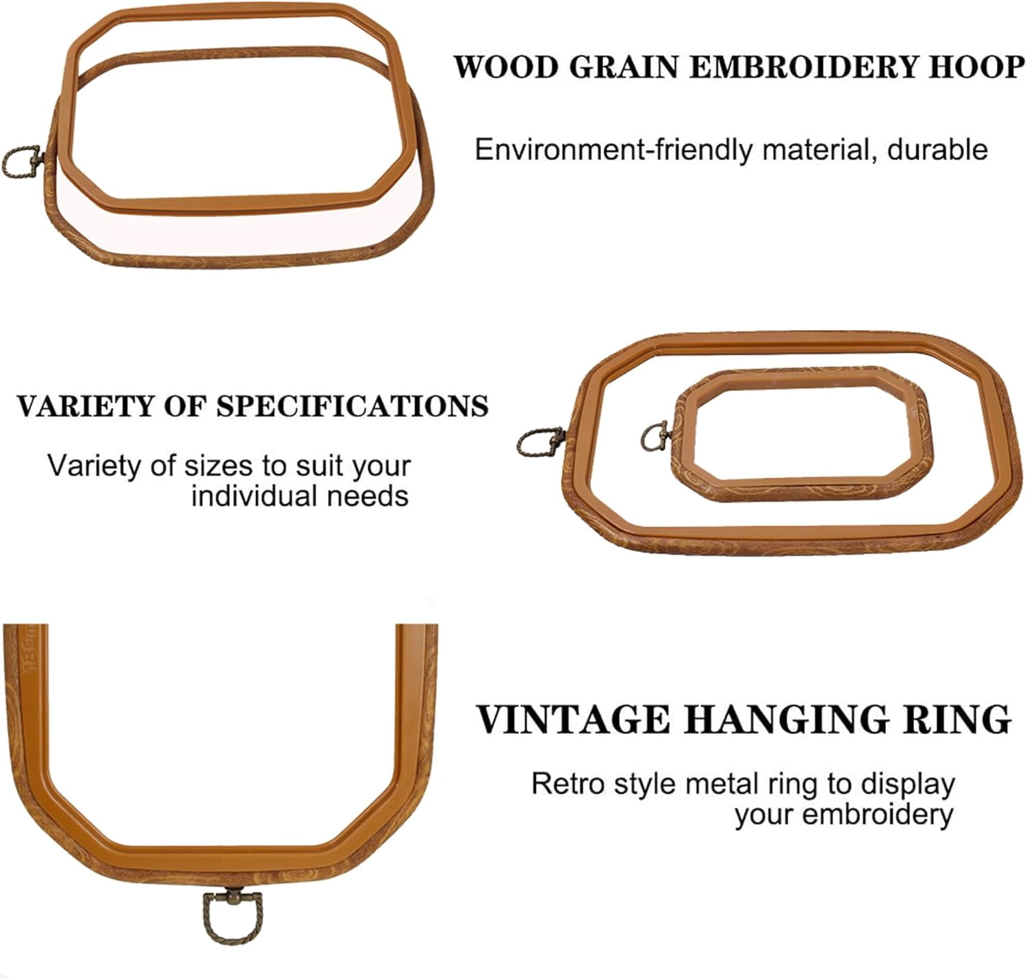 ABPETE Resin Decorative Embroidery Hoop - 3 Pieces 6*4.5 inch Cross Stitch Hoops Set, Resin Embroidery Frame for Display Sewing Craft Hanging Ornament