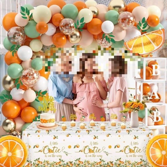 Little Cutie Baby Shower Decoration Orange Theme Birthday Party Supplies A Little Cutie is On The Way Backdrop Tablecloth Balloon Garland for Tangerine Fruit 1st Birthday Baby Shower