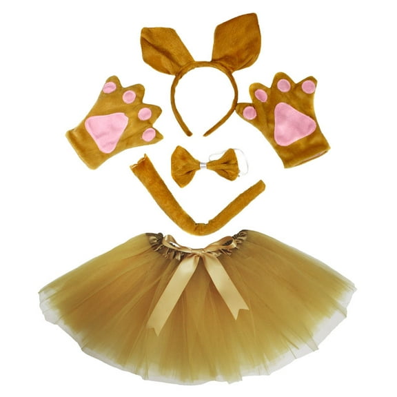 Petitebelle Kangaroo Headband Bowtie Tail Gloves Tutu 5pc Costume (Brown, 1-5 Years)