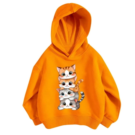 SGFCWSX Girls Fleece Sweatshirt Thermal Sweatshirts Kids Fashion Print Hoodies Orange Size 7 Years