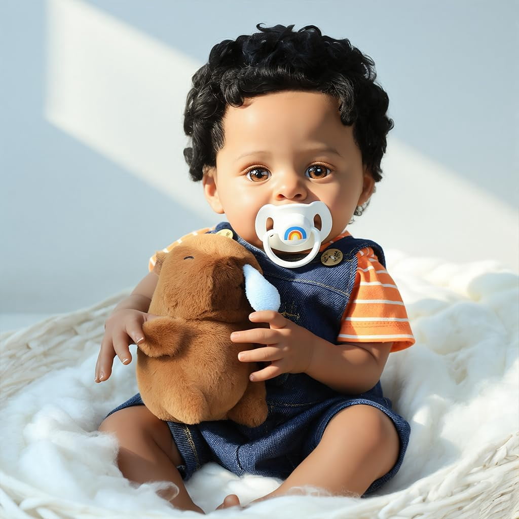 Realistic Reborn Baby Dolls Black-20 Inch African American Newborn Baby Doll, Lifelike Weighted Soft Body, Christmas Birthday Gift