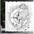 thumbnail image 4 of Ambesonne Hand Drawn Shower Curtain, Seahorse Compass, 69"Wx84"L, Black White, 4 of 5
