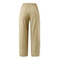 thumbnail image 5 of Linen Pants Women Summer Full Lenght Fashion Ruched Lightweight Womens Pants Loose Fit Solid Color Casual Trousers for Women High Waisted(Khaki L), 5 of 5