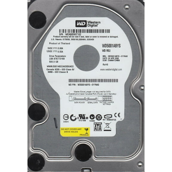 WD5001ABYS-01YNA0, DCM DANNHT2MBB, Western Digital 500GB SATA 3.5 Hard Drive