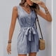 thumbnail image 2 of Mono sin mangas con cuello en V y cinturón para atar en la cintura para mujer - Mono informal para vacaciones - Conjunto de rayas para primavera y verano - Tallas S-XL, 2 of 7