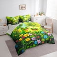 thumbnail image 3 of Homewish Teens Female Men Cartoon Green Frog Bedding Comforter Set 7-Piece,Kawaii Floral Animal King Bedding Sets,Colorful Flowers Ultra Soft Bed Sheets,Luxury Bedroom Decor,Reversible, 3 of 8
