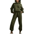 thumbnail image 3 of CFLVAEK Womens 2 Piece Outfits Sweatsuit Casual Long Sleeve Hooded Sweatshirts Comfort High Waist Sweatpants Fall Winter Workout Set Army Green XL, 3 of 7