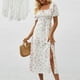 thumbnail image 1 of WILLBEST Vestidos de Verano para Mujer, Estampado de Flores, Ajustados, Cuello Cuadrado, Dobladillo Dividido, Ligero, Estilo Bohemio Chica, 1 of 3