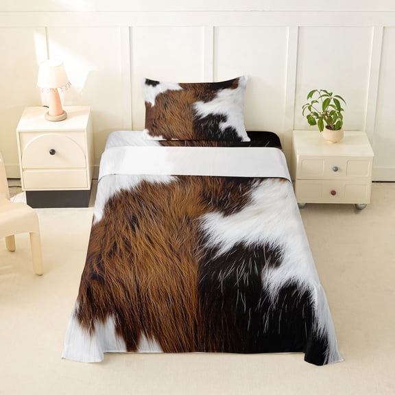 Erosebridal Teens Abstract Cow Print Twin Sheet Sets 3pcs,Farm Animal Bedding For Boys Girls