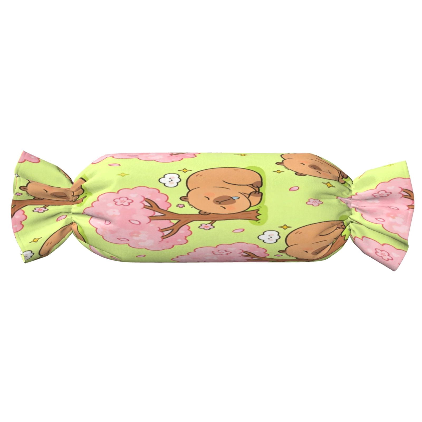 Candy Throw Pillow Travel Cervical Pillow Cylindrical Neck Body Cushion With Insert For Bed Couch Home Decor 9.8x24.4in Capybaras Sleeping Under Trees