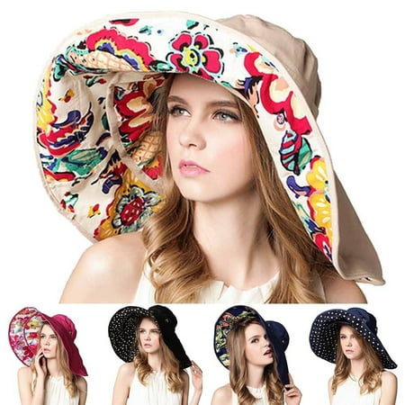 - Women Wide Brim Hat Packable Floppy Sun Hats Beach Cap UPF 50+ Beach Sun Bucket Hat