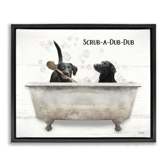 Stupell Industries Scrub a Dub Dub Quote Family Pet Dog Bath Jet Black Framed Floating Canvas Wall Art, 16x20, by Lori Deiter