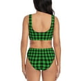 thumbnail image 3 of Kdxio Buffalo Plaid Green Black Print Women's 2 Piece High Waisted Wrap Spaghetti Strap Summer Swimsuit Bikini Set-XX-Large, 3 of 7