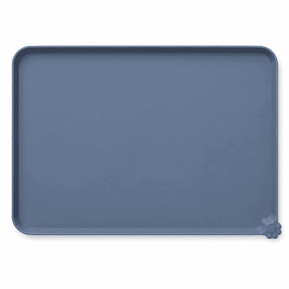 PLERISEWaterproof Pet Feeding Mat, 12" x 19" Gray PVC Mat with Raised High Lips, Spill-Proof Dog Cat Food Tray for Floor Protection