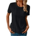 thumbnail image 2 of Aloohaidyvio Tops for Women,Womens Solid Round Neck T-Shirt Hollow Loose Short Sleeve Tops, 2 of 6