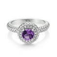thumbnail image 2 of Gem Stone King 1.32 Cttw 5MM Round Purple Amethyst and White Moissanite Ring for Women | 925 Sterling Silver | Gemstone Birthstone (Size 9), 2 of 5