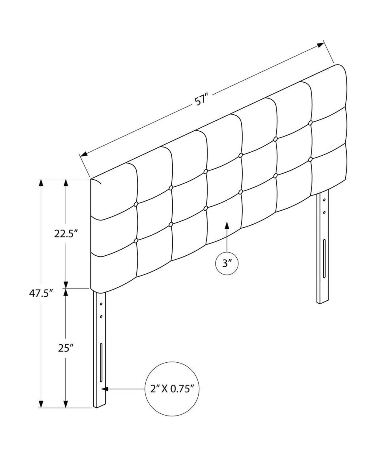 Monarch Specialties Bed, Headboard Only, Full Size, Bedroom, Upholstered, Pu Leather Look, Brown, Transitional