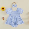 thumbnail image 2 of Fesfesfes Baby Toddler Girls Plaid Puff Sleeve Romper Dress with Bow Headband, Cute Summer Short Sleeve Onesie Bodysuit Outfit for Daily Wear Kids 0-18 Months Old., 2 of 9