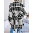 thumbnail image 2 of LinYooLi Women's Plaid Shacket Jacket Casual Button Down Wool Blend Shirt Jacket with Belt, 2 of 5