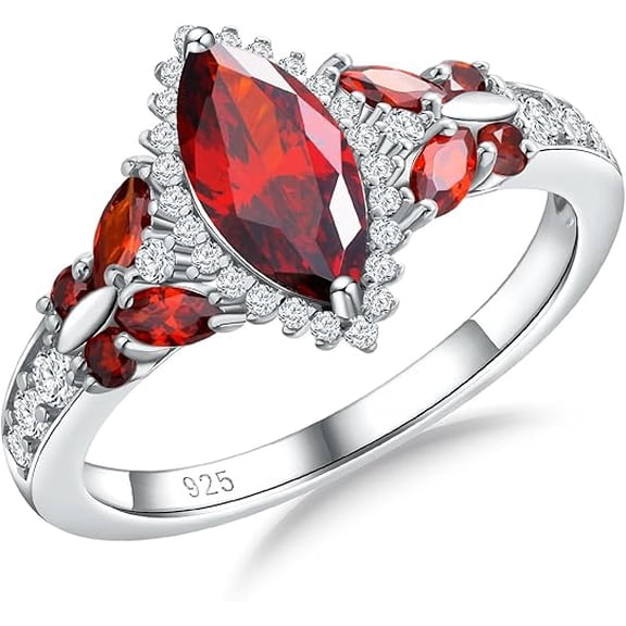 Dreamofdazzles Jewels 14K White Gold Plated 2.50 Ct Marquise Cut Ruby & Diamond Wedding Engagement Christmas Halo Ring 925 Sterling Silver For Women's -6.5