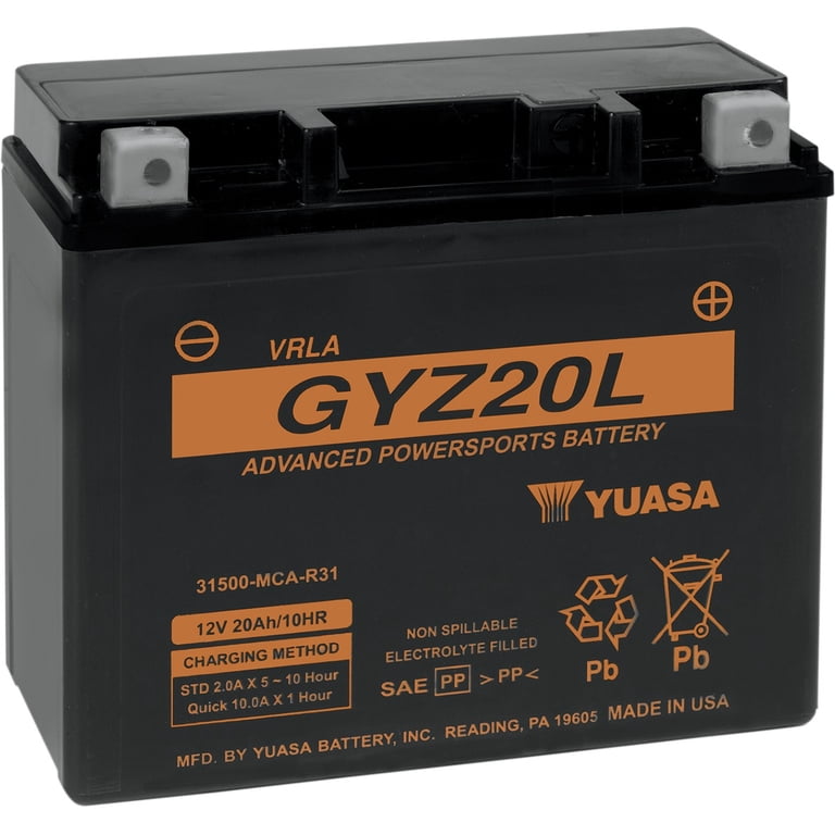 Yuasa, Motorcycle Battery, GYZ20L, 12V 20Ah 250 CCA AGM - Walmart.com