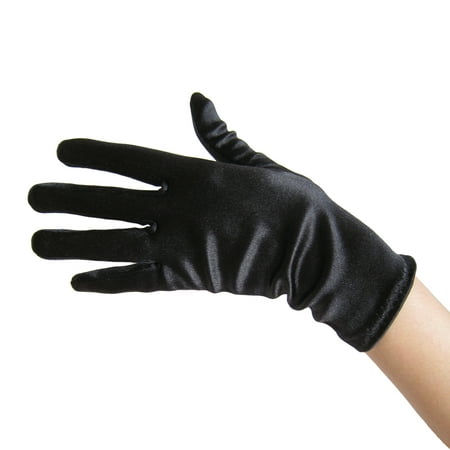 SeasonsTrading Black Satin Gloves (Wrist Length) - Wedding, Prom, Party