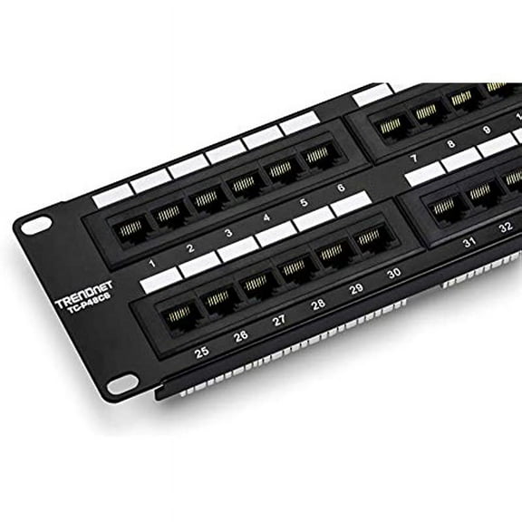 TRENDnet 48-Port Cat6 Unshielded Patch Panel, Wallmount or Rackmount, Compatible with Cat3,4,5,5e,6 Cabling, for Ethernet, Fast Ethernet, Gigabit Applications, Black, TC-P48C6
