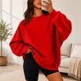 thumbnail image 2 of Women's Oversized Crewneck Sweatshirt with Drop Shoulders and Ribbed Cuffs Solid Color Casual Top, S-2XL, 2 of 6